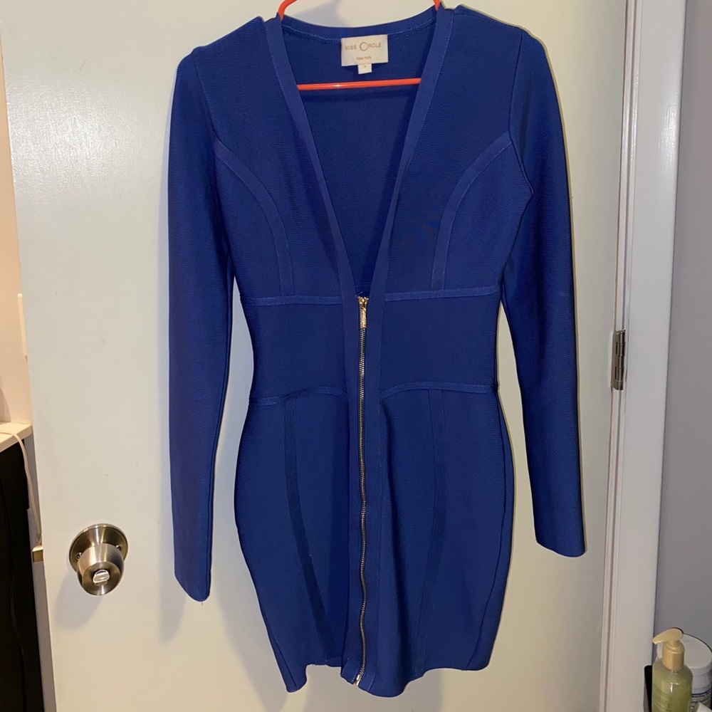 Royal Blue Bandage Long-Sleeved Dress